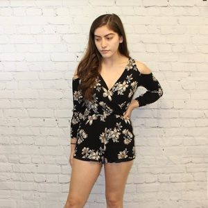 One ❤️ Clothing Black Floral Cold Shoulder Romper